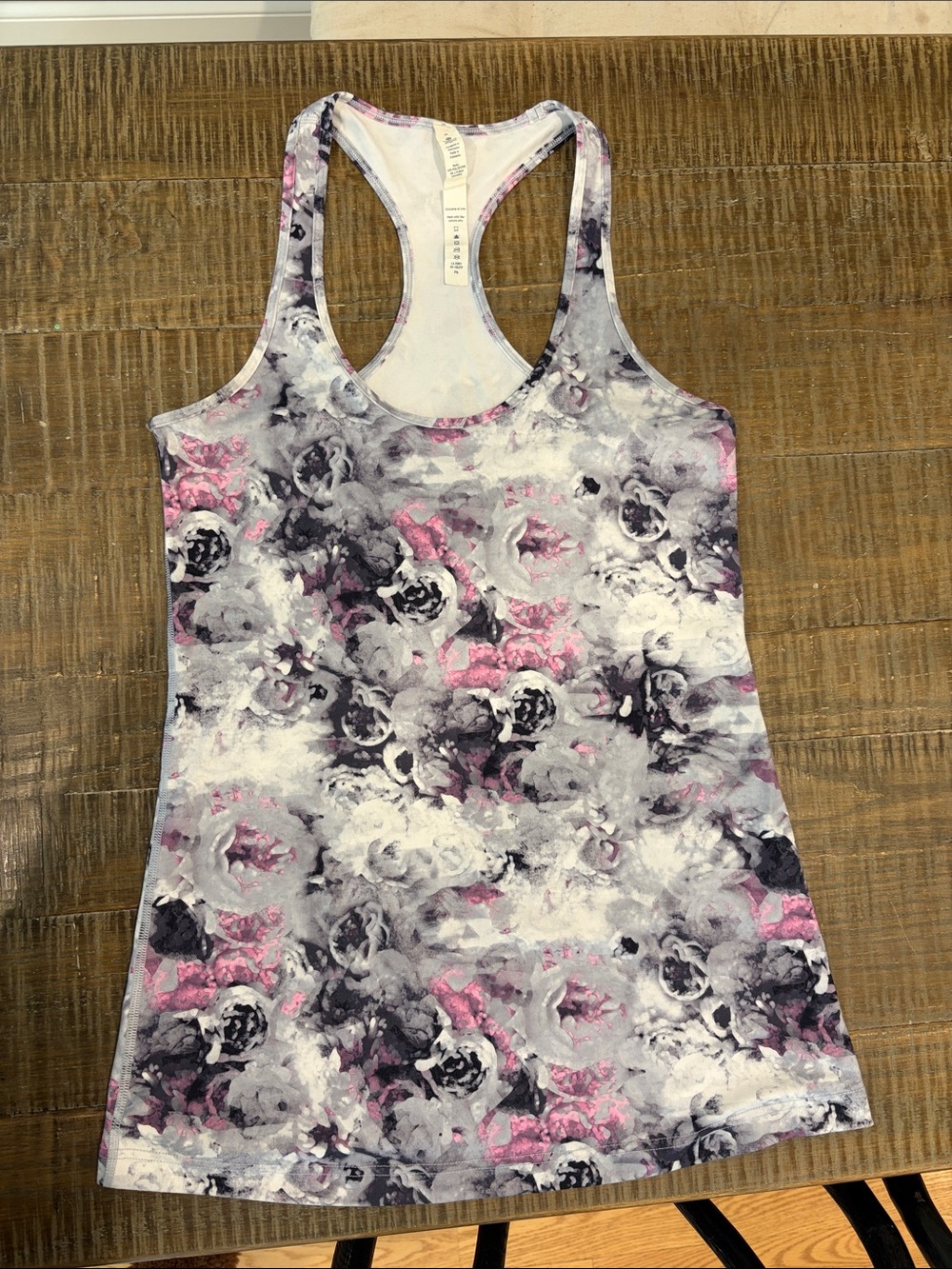 Lululemon Floral Racerback Tank Top in White, Gray & Pink 8